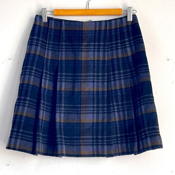 Ann Taylor wool blend pleated plaid dark academia mini skirt sz 4 - Picture 1 of 5